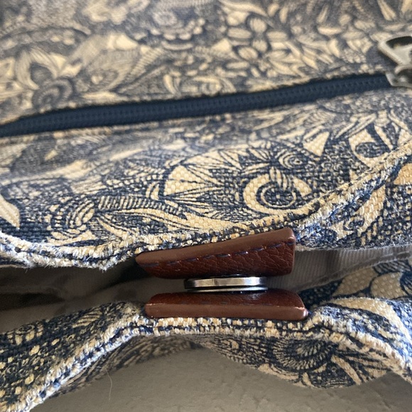 Sak Roots jute beige grey blue boho satchel bag double handle - Picture 14 of 16